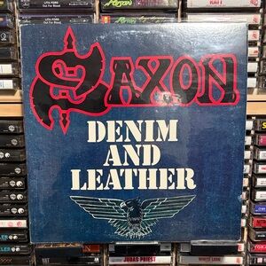 Saxon Denim and Leather Vinyl Album - Bold Blue Cover OG pressing careers